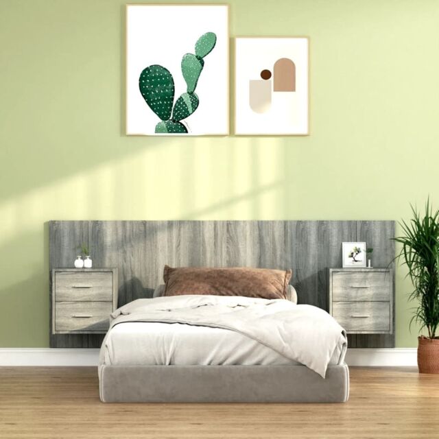 Berkfield Home Bed Headboard with Cabinets Grey Sonoma Engineered Wood - image 1