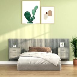 Berkfield Home Bed Headboard with Cabinets Grey Sonoma Engineered Wood - thumbnail 1