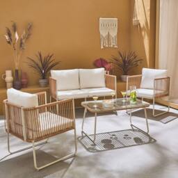 sweeek 4-seater Garden Sofa Set With Plastic Ropes In Galvanised Steel in Light Brown - thumbnail 6