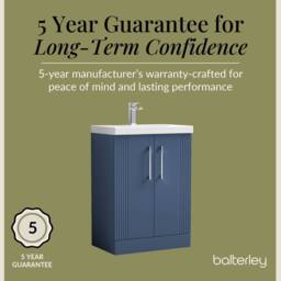 Balterley Floor Standing 2 Door Vanity Unit - Mid-Edge Basin 600mm, Satin Blue - thumbnail 6
