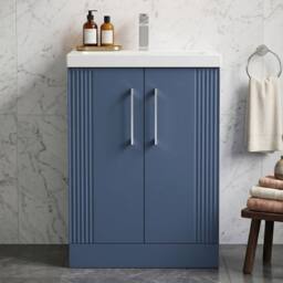 Balterley Floor Standing 2 Door Vanity Unit - Mid-Edge Basin 600mm, Satin Blue - thumbnail 9