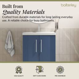 Balterley Floor Standing 2 Door Vanity Unit - Mid-Edge Basin 600mm, Satin Blue - thumbnail 4