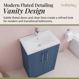 Balterley Floor Standing 2 Door Vanity Unit - Mid-Edge Basin 600mm, Satin Blue - thumbnail 3