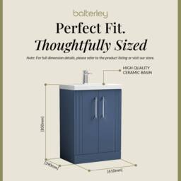 Balterley Floor Standing 2 Door Vanity Unit - Mid-Edge Basin 600mm, Satin Blue - thumbnail 5