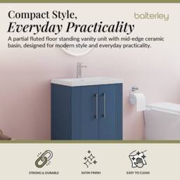 Balterley Floor Standing 2 Door Vanity Unit - Mid-Edge Basin 600mm, Satin Blue - thumbnail 2