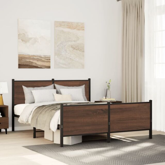 Berkfield Home Metal Bed Frame without Mattress Brown Oak 150x200 cm King Size - image 1