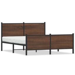 Berkfield Home Metal Bed Frame without Mattress Brown Oak 150x200 cm King Size - thumbnail 2