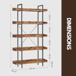 Rafaelo Mobilia 178CM Tall Industrial 5 Tier Rustic Brown Bookcase - thumbnail 6