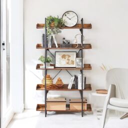 Rafaelo Mobilia 178CM Tall Industrial 5 Tier Rustic Brown Bookcase - thumbnail 3