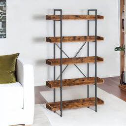 Rafaelo Mobilia 178CM Tall Industrial 5 Tier Rustic Brown Bookcase - thumbnail 4