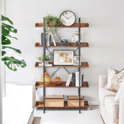 Rafaelo Mobilia 178CM Tall Industrial 5 Tier Rustic Brown Bookcase - thumbnail 1