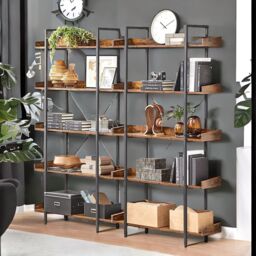 Rafaelo Mobilia 178CM Tall Industrial 5 Tier Rustic Brown Bookcase - thumbnail 2