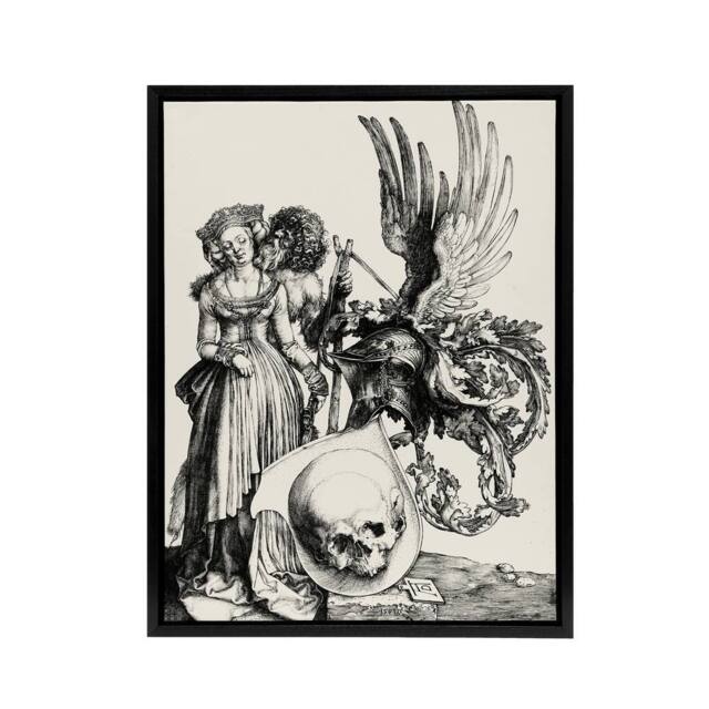 "Artery8 Coat of Arms with a Skull Albrecht Durer Framed Canvas Wall Art Print in White - Size: W12"" x H16""" - image 1
