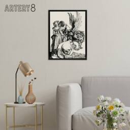 "Artery8 Coat of Arms with a Skull Albrecht Durer Framed Canvas Wall Art Print in White - Size: W12"" x H16""" - thumbnail 3