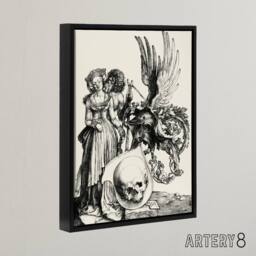 "Artery8 Coat of Arms with a Skull Albrecht Durer Framed Canvas Wall Art Print in White - Size: W12"" x H16""" - thumbnail 2