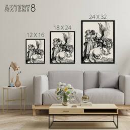 "Artery8 Coat of Arms with a Skull Albrecht Durer Framed Canvas Wall Art Print in White - Size: W12"" x H16""" - thumbnail 4