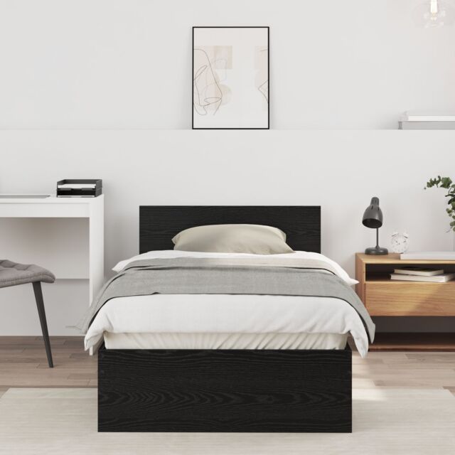 Berkfield Home Bed Frame without Mattress with Headboard Black Oak 75x190 cm - image 1