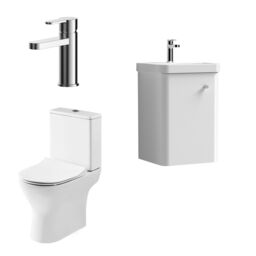 Balterley Wall Hung 1 Door Bathroom Vanity Unit, Tap & Toilet Pack, White, 379mm in White - thumbnail 1