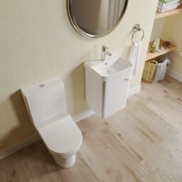 Balterley Wall Hung 1 Door Bathroom Vanity Unit, Tap & Toilet Pack, White, 379mm in White - thumbnail 3