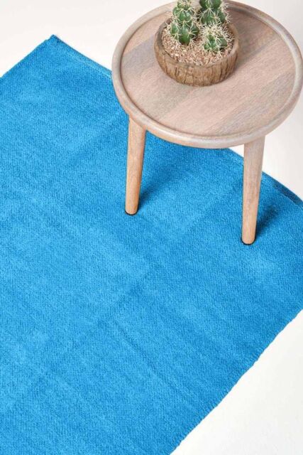 Homescapes 100% Cotton Plain Chenille Rug in Blue - Size: 110 cm x 170 cm - image 1