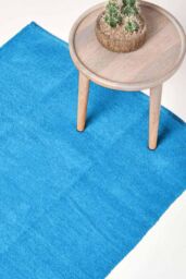 Homescapes 100% Cotton Plain Chenille Rug in Blue - Size: 110 cm x 170 cm - thumbnail 1