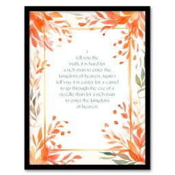 "Artery8 Wall Art Print Matthew 19:24 Jesus Christ Christian Bible God Quote Orange Framed Art - Size: W12"" x H16""" - thumbnail 1