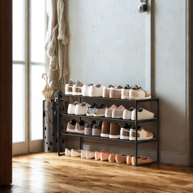 Pirlo Plush 3 Tier Metal Shoe Rack With Open Shelves Black - image 1