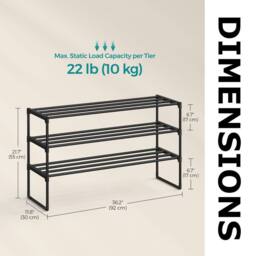 Pirlo Plush 3 Tier Metal Shoe Rack With Open Shelves Black - thumbnail 6