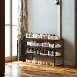 Pirlo Plush 3 Tier Metal Shoe Rack With Open Shelves Black