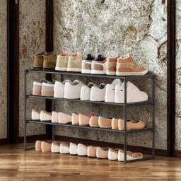 Pirlo Plush 3 Tier Metal Shoe Rack With Open Shelves Black - thumbnail 4