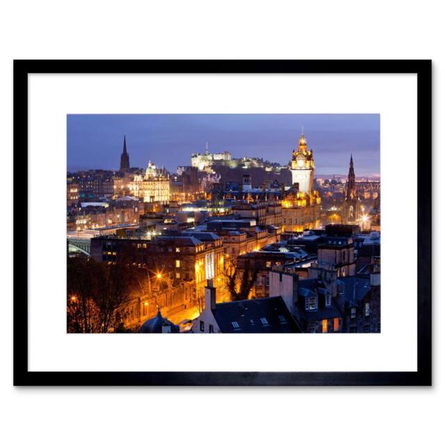 "Artery8 Cityscape Edinburgh Scotland Castle Scott Monument Night Framed Art - Size: W12"" x H16""" - image 1
