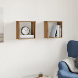 Berkfield Home Wall Cube Shelves 2 pcs Artisan Oak 30x15x30 cm Engineered Wood in Brown - Size: 30 x 15 x 30 cm - thumbnail 3