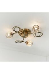 Netlighting Aherne 3 Light Semi flush Antique Brass With Antique Brass Wire Bead Shade G9 in Gold - thumbnail 2