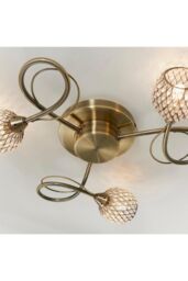 Netlighting Aherne 3 Light Semi flush Antique Brass With Antique Brass Wire Bead Shade G9 in Gold - thumbnail 5