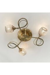 Netlighting Aherne 3 Light Semi flush Antique Brass With Antique Brass Wire Bead Shade G9 in Gold - thumbnail 3
