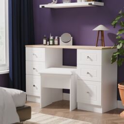 Ready Assembled 2 U Cambridge 6 Drawer Kneehole Desk (Ready Assembled) in White - thumbnail 1