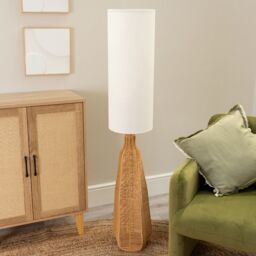 ValueLights Una White Tall Lamp Shade Natural Rattan Midi Floor Lamp - thumbnail 3