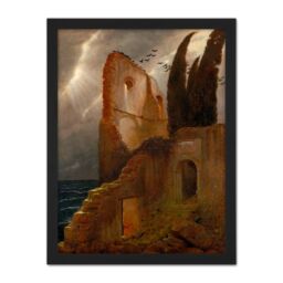 "Artery8 Wall Art Print Bocklin Ruin By The Sea Large Framed Wall Décor Art in White - Size: W18"" x H24""" - thumbnail 1