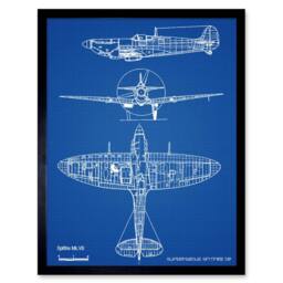 "Artery8 Supermarine Spitfire 5b Fighter Plane Blue Plan 12x16"" Framed Art - Size: W12"" x H16""" - thumbnail 1