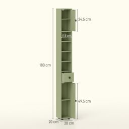 Kleankin Slim Bathroom Cabinet, Toilet Roll Storage w/ Open Shelves, Green - thumbnail 3