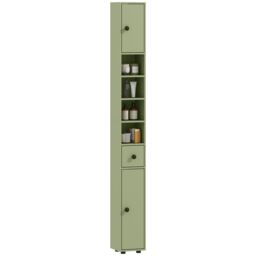 Kleankin Slim Bathroom Cabinet, Toilet Roll Storage w/ Open Shelves, Green - thumbnail 2