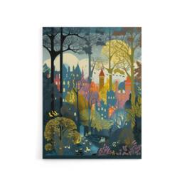 "Artery8 Village Through Sherwood Forest Folk Art Canvas Wall Art Print - Size: W18"" x H24""" - thumbnail 1
