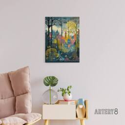 "Artery8 Village Through Sherwood Forest Folk Art Canvas Wall Art Print - Size: W18"" x H24""" - thumbnail 3