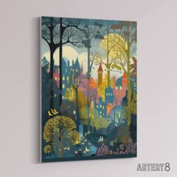 "Artery8 Village Through Sherwood Forest Folk Art Canvas Wall Art Print - Size: W18"" x H24""" - thumbnail 2