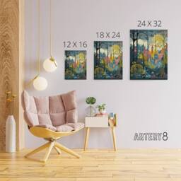 "Artery8 Village Through Sherwood Forest Folk Art Canvas Wall Art Print - Size: W18"" x H24""" - thumbnail 4