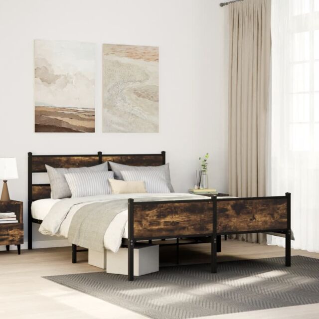 Berkfield Home Metal Bed Frame without Mattress Smoked Oak 160x200 cm in White - image 1