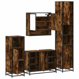 Berkfield Home 4¬†Piece Bathroom Furniture Set¬†Smoked Oak Engineered Wood in Brown - thumbnail 6