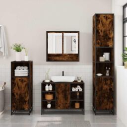 Berkfield Home 4¬†Piece Bathroom Furniture Set¬†Smoked Oak Engineered Wood in Brown - thumbnail 3