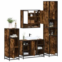 Berkfield Home 4¬†Piece Bathroom Furniture Set¬†Smoked Oak Engineered Wood in Brown - thumbnail 1