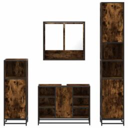Berkfield Home 4¬†Piece Bathroom Furniture Set¬†Smoked Oak Engineered Wood in Brown - thumbnail 5